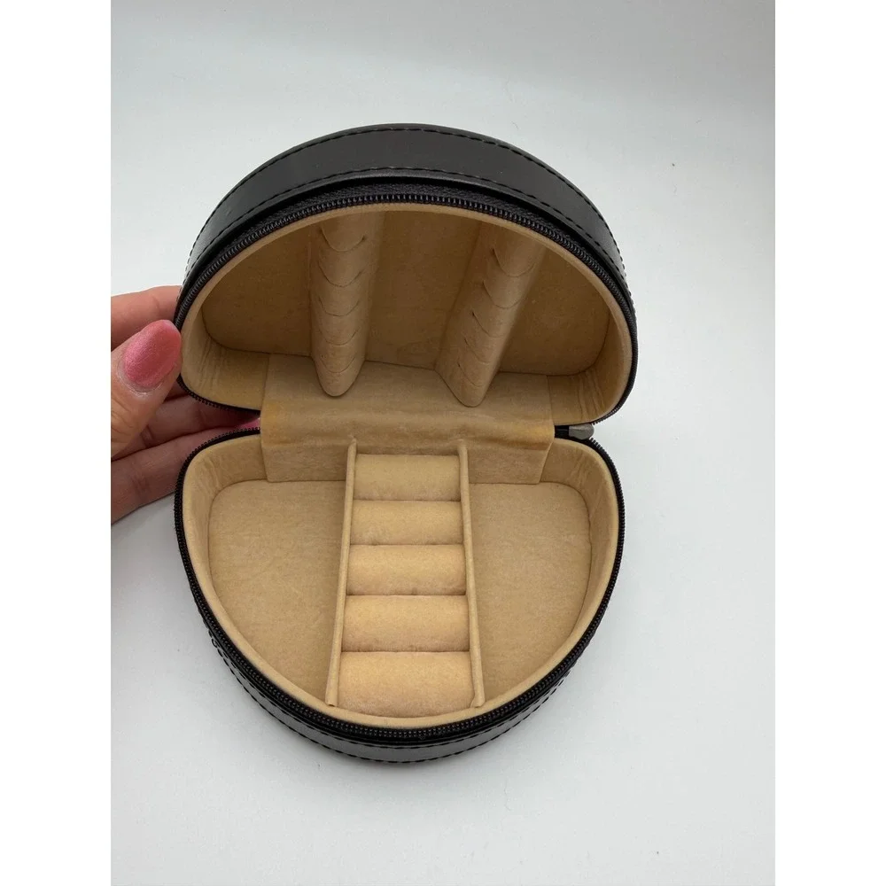 Euro Classics Black Eurobond Leather Vintage Travel Jewelry Case Zip Organizer